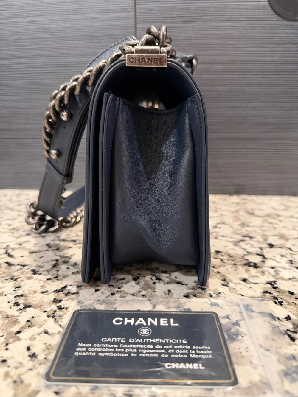 CHANEL Woven Two-Tone Leather Shoulder Bag - Navy Blue & Burgundy